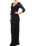 NWT Adrianna Papell Long  Lace Sleeve  Pleated Gown