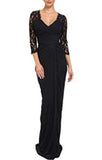 NWT Adrianna Papell Long  Lace Sleeve  Pleated Gown