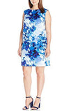 Adrianna Papell Blue Printed Faille Simple Cocktail Dress