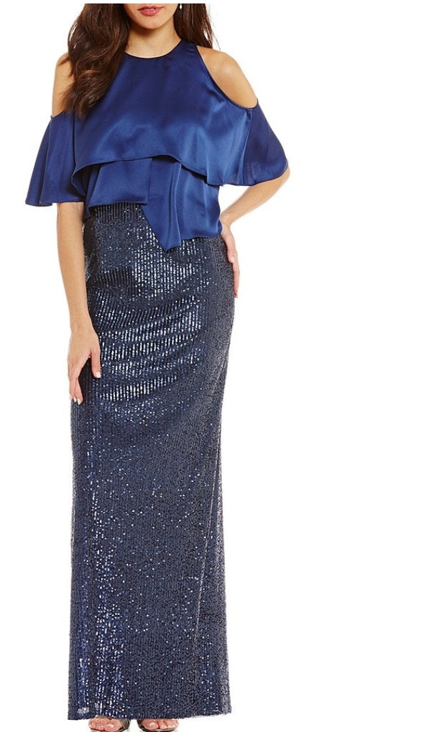 NWT $350 Aidan Mattox Sequin Gown With Satin Popover