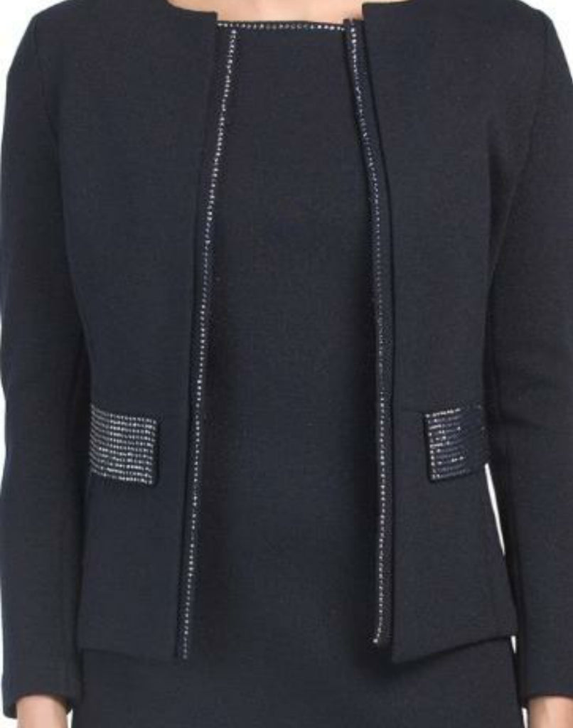St. John Collection Metallic Knit  ModJacket with Studded Trims and Flap Pockets